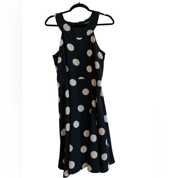YuLinGe Black Cream Polka Dot 50s Style Fit Flare Midi Dress 12 - Picture 2 of 4